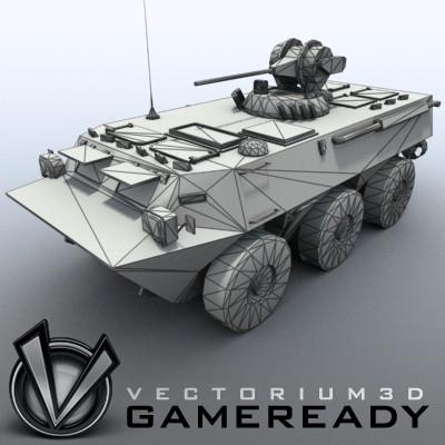 3D Model of Game-ready model of Chinese ZSL92 Wheeled Armoured Vehicle with 2 color schemes. Each scheme include: 3 RGB textures (hull,turret,wheels) and 1 RGBA texture (windows) - 3D Render 7